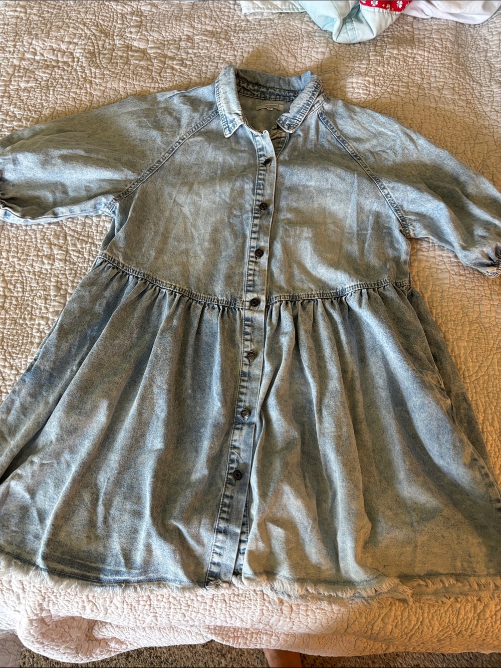 Light Blue Washed Denim Button-Down Casual Dress